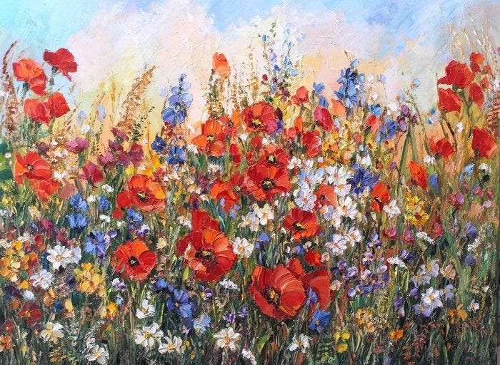 Aneta Karpezo - Gods meadow, Antiek en Kunst, Kunst | Schilderijen | Modern