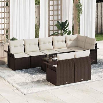 vidaXL Tuin Sofa Set 9 st Bruin poly rattan, Verzenden, Nieuw, Meer dan 8 zitplaatsen
