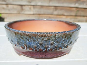 Bonsai schaal - 15,5x15,5x5,5cm - blauw geglazuurd - Hoogte