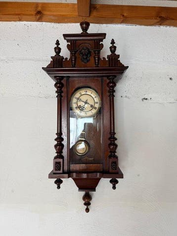 Regulateur wandklok - Antiek Hout, Emaille, Porselein -