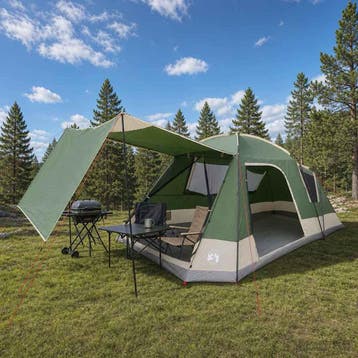 vidaXL Huisje Tent met dak Groen 12-Persoons Polyester en, Verzenden, Nieuw, Tot en met 2