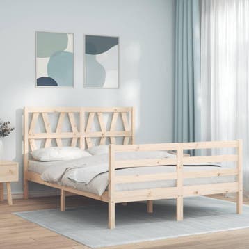 vidaXL Bedframe met hoofdbord massief hout 120x200 cm, Huis en Inrichting, Slaapkamer | Bedden, Bruin, Verzenden, Nieuw, Twijfelaar