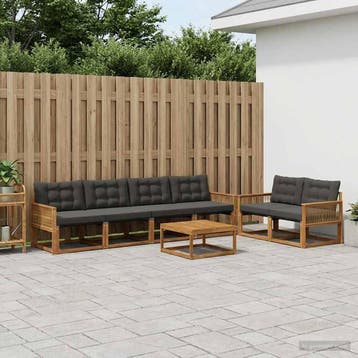 vidaXL Buiten bankenset met kussen 7 pcs Naturel en Zwart, Verzenden, Nieuw