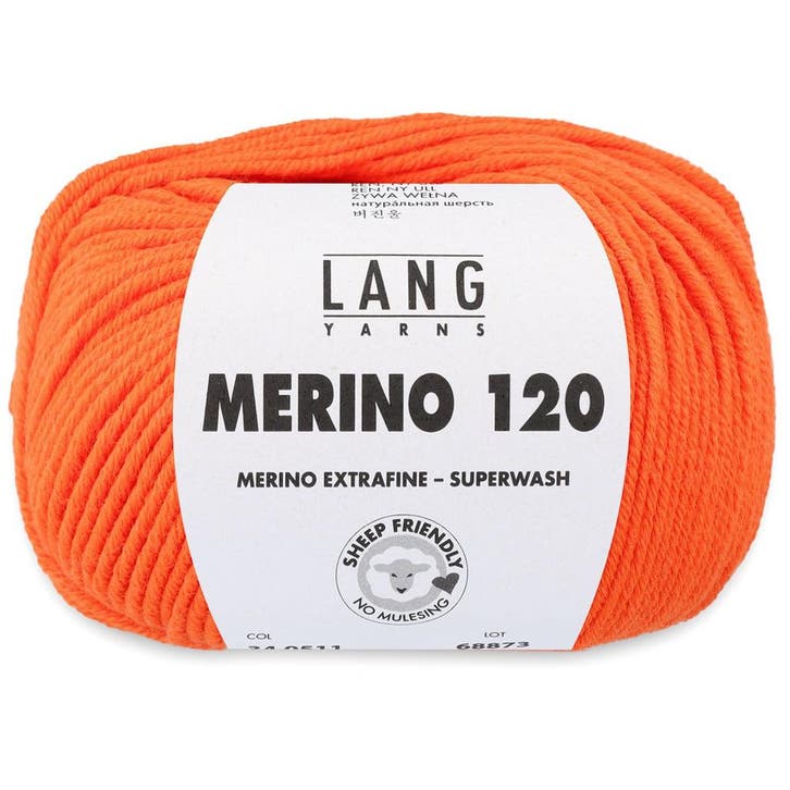 Lang Yarns Merino 120 - 659 neon oranje - Merinowol Garen, Hobby en Vrije tijd, Breien en Haken, Ophalen of Verzenden