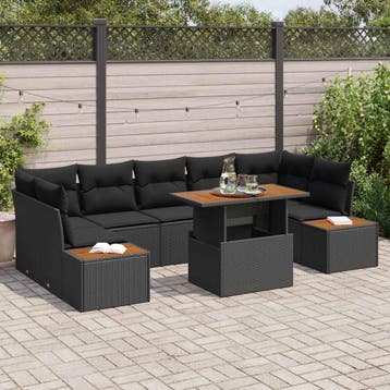 vidaXL Tuin Sofa Set 8 st Zwart Poly riet, Verzenden, Nieuw, 8 zitplaatsen