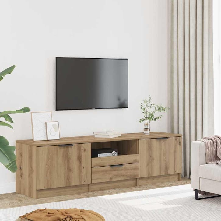 vidaXL Tv-meubel Artisan Eiken 140x35x40 cm Bewerkt Hout, Huis en Inrichting, Kasten | Televisiemeubels, Nieuw, Overige houtsoorten