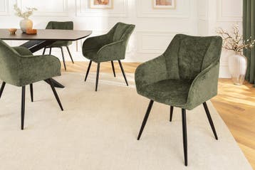 Draaibare retro stoel AVIGNON Groen Chenille Zwart Metalen, Ophalen of Verzenden, Nieuw