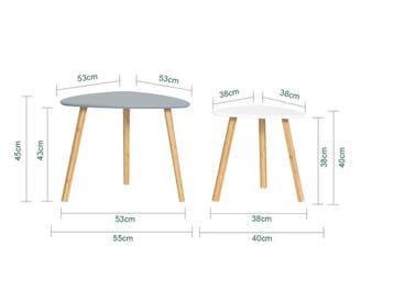 Nieuwe Set van 2 Bijzettafels – Bamboe en Lichtgrijs / Wit, Verzenden, Nieuw