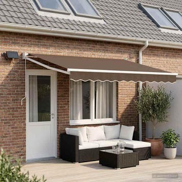 vidaXL Handbediende luifel met LEDs Taupe 100% Polyester en, Verzenden, Nieuw