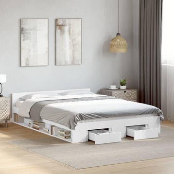 vidaXL Bedframe met lades bewerkt hout wit 120x200 cm, Huis en Inrichting, Slaapkamer | Bedden, Verzenden, Wit, Nieuw, Twijfelaar