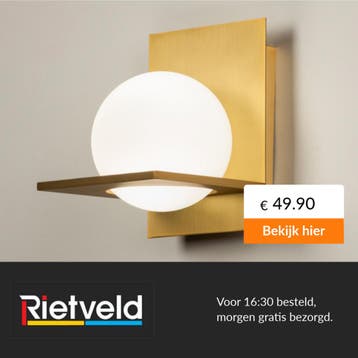 Rietveld-Wandlampen-Wit, Goud, Messing (kleur)-Glas,, Verzenden, Nieuw