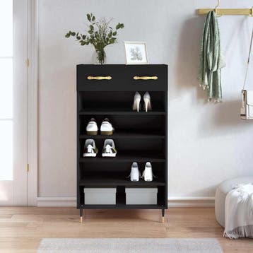 vidaXL Schoenenkast 60x35x105 cm bewerkt hout zwart, Huis en Inrichting, Verzenden, Nieuw