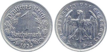 Duitsland 1 Reichsmark 1933 G prfr/stgl, selten i d Erhal..., Verzenden