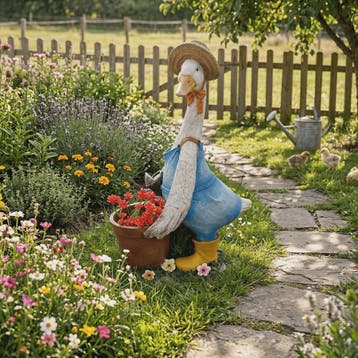 Vrolijke Cartoon Eend Tuinbeeld met Planter - 36.5 cm Hars O, Verzenden, Nieuw