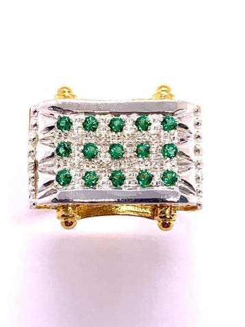 Zonder minimumprijs - Ring - 9 kt. Geel goud, Zilver Smaragd, Nieuw