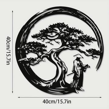 Japanse Bonsaiboom Metalen Wanddecoratie - Roestvrij & Water, Verzenden, Nieuw