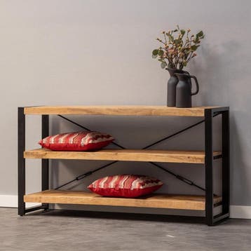 Boekenkast Mangohout Britt Laag 150 cm, Verzenden, Nieuw, Overige houtsoorten, Industriële meubels