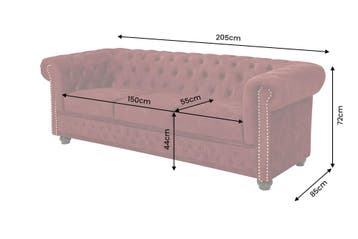 Chesterfield Fluwelen Driezitsbank CHESTERFIELD 205cm rood, Ophalen of Verzenden, Nieuw
