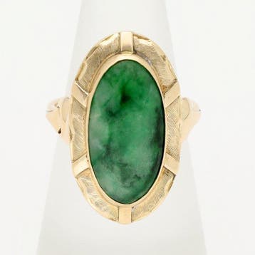 Ring - 14 karaat Geel goud - nefriet, Nieuw