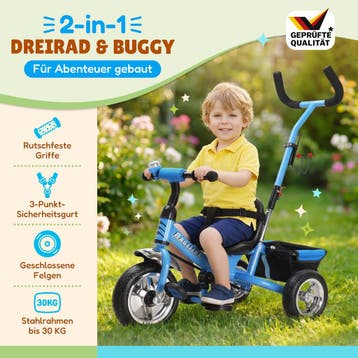 Raceline kinderdriewieler - Metaal - Duwstang - Blauw, Verzenden, Nieuw