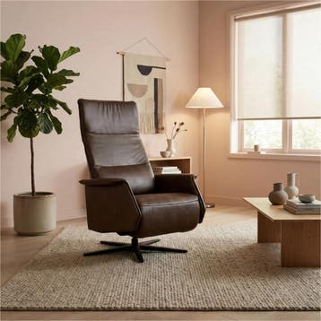Leren relaxfauteuil Mojo - Granada Chocolate (bruin) -, Nieuw, Ophalen of Verzenden, 50 tot 75 cm, Industrieel, Modern