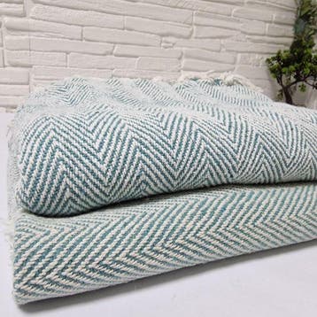 Pair of Vintage Woven Herringbone Throws / Blankets - Plaid