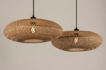 Rietveld Hanglampen - Bruin, Naturel - Metaal, Rotan, Verzenden, Nieuw