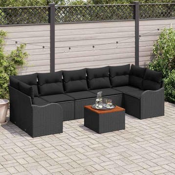 vidaXL Tuinbankenset 8 st Zwart poly rattan, Tuin en Terras, Tuinsets en Loungesets, Verzenden, Nieuw, Rotan, 8 zitplaatsen
