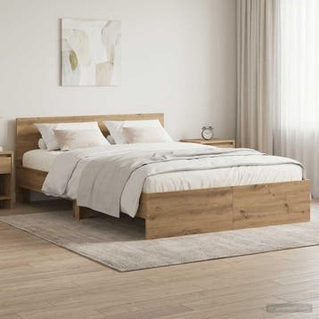 vidaXL Bedframe met Hoofdeinde Artisanaal eiken 140 x 200 cm, Bruin, Verzenden, Hout, Nieuw