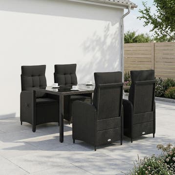 vidaXL Buiten eettafelset 5 st Zwart poly rattan, Verzenden, Nieuw