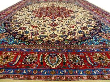 Perzisch Vloerkleed - Meshed - 388 x 298 cm - Handgeknoopt, Crème, 200 cm of meer, Ophalen of Verzenden, Zo goed als nieuw