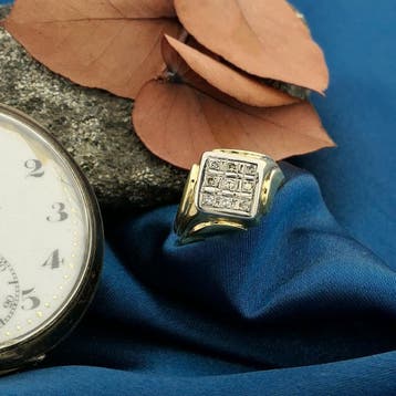 Bicolor gouden zegelring met diamant 0,09 ct., Gebruikt, 19 tot 20, Heer, Ophalen of Verzenden