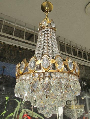 Kroonluchter - Verguld messing - Antiek kristallen licht, Antiek en Kunst, Antiek | Lampen