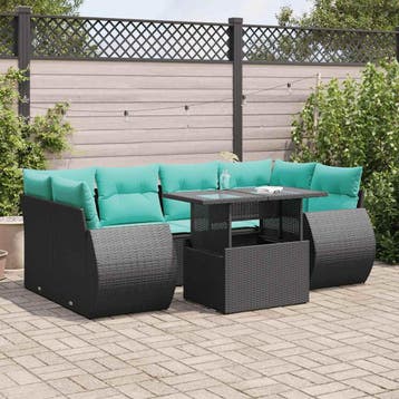 vidaXL 7-delige Loungeset met kussens poly rattan acacia, Verzenden, Nieuw, Loungeset