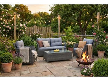 Veiling - Loungeset 4-delig - Antraciet wicker + grijze kuss, Nieuw