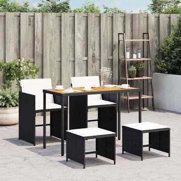 vidaXL 5-delige Tuinset met kussens poly rattan zwart, Verzenden, Nieuw, Tuinset