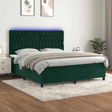 vidaXL Boxspring met matras en LED fluweel donkergroen, Verzenden, 200 cm, Stof, 160 cm