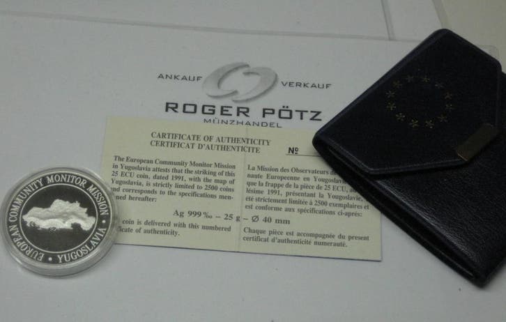 25 Ecu 1991 Jugoslawien Monitor Mission zilver Pp Origina..., Postzegels en Munten, Munten | Europa | Niet-Euromunten, Verzenden