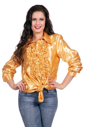 Ruchesblouse satijn goud Kevin, Ophalen of Verzenden, Nieuw