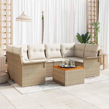 vidaXL Tuinbankenset 7 st Beige poly rattan, Verzenden, Nieuw, Rotan, 7 zitplaatsen