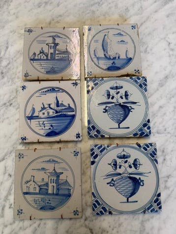 Tegel - Set van 6 handgeschilderde Del