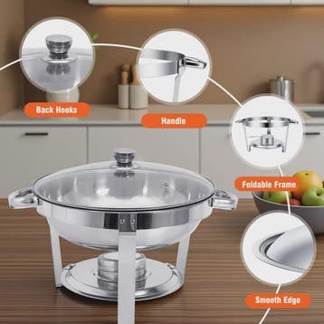 RVS Buffet Chafing Dish Set (5L) - Rond, met Deksel - Ideaal, Verzenden, Nieuw