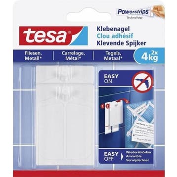 Klevende spijker | Tesa | 2 stuks | 4 kg (Tegels, Metaal), Verzenden, Nieuw