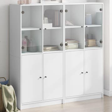 vidaXL Boekenkast met deuren 136x37x142 cm bewerkt hout wit, Minder dan 50 cm, Verzenden, Nieuw, Minder dan 100 cm