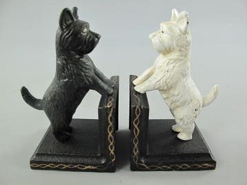 Boekensteunen (2) - ***Zwart-Witte Honden Boeksteunen***in, Antiek en Kunst