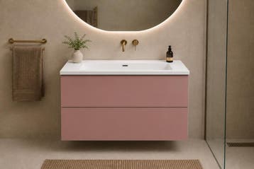 Badkamermeubel 100 cm – Roze – 2 lades – Witte kunststof, Ophalen of Verzenden, Nieuw, Rvs, Bad