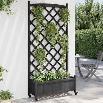 vidaXL Plantenbak met latwerk en wielen massief vurenhout, Verzenden, Nieuw, Hout, Minder dan 60 cm