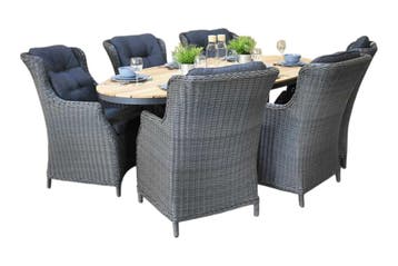 Akron-Darwin Tuinset 6 Personen - Teak / Rock Grey, Tuin en Terras, Verzenden, Nieuw