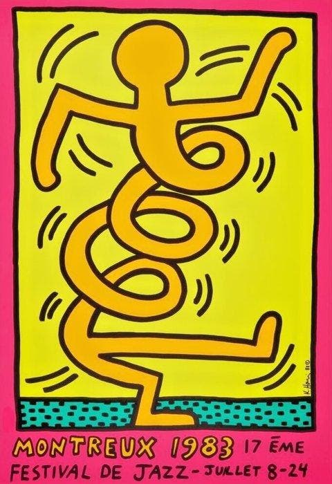Keith Haring (signed on plate) - Montreux Jazz Festival -, Antiek en Kunst, Kunst | Tekeningen en Foto's
