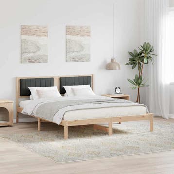 vidaXL Bedframe met Gevoerd Hoofdgedeelte Donkergrijs 150 x, Huis en Inrichting, Slaapkamer | Bedden, Verzenden, Nieuw, Bruin